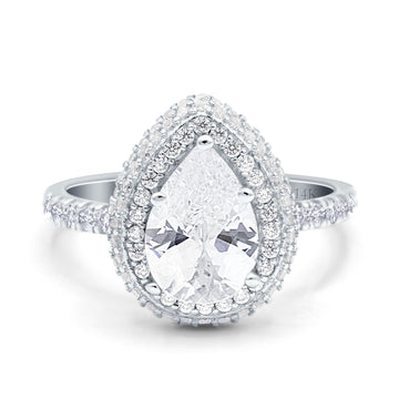 14K White Gold Teardrop Pear Art Deco Vintage Engagement Ring Simulated Cubic Zirconia Size-7